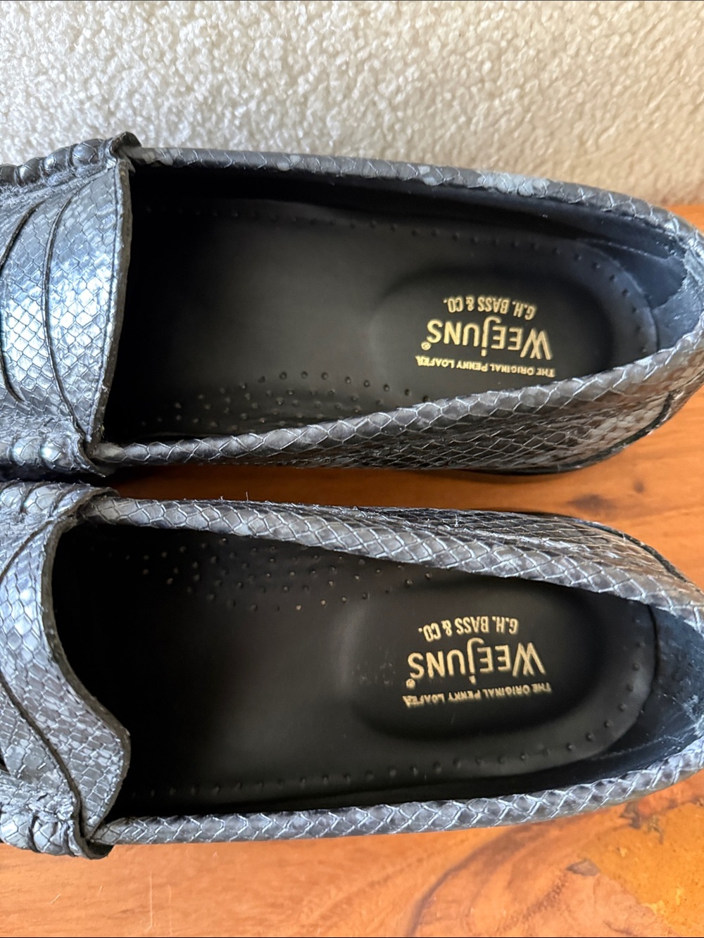 Weejuns Dark Gray Snake-Embossed Leather Penny Loafers - Picture 3 of 7